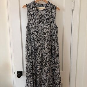ANTHROPOLOGIE Maeve Marya Maxi Dress Sz M Tiered Ruffles Black White Cottagecore